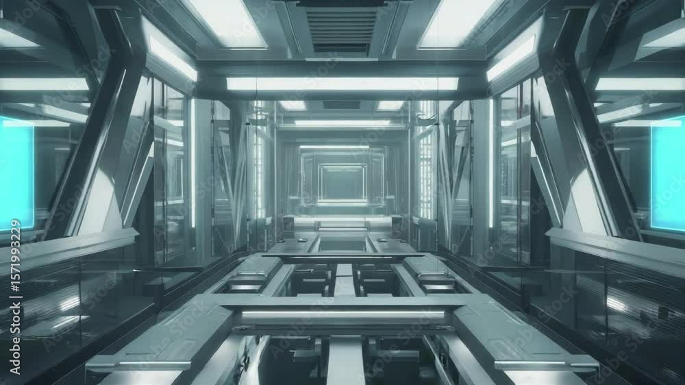 Aufkleber high-tech factory with rows of white robotic arms working along multiple assembly lines
