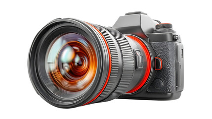 Fototapeta premium Gray Digital Camera with Orange Accents on Transparent Background