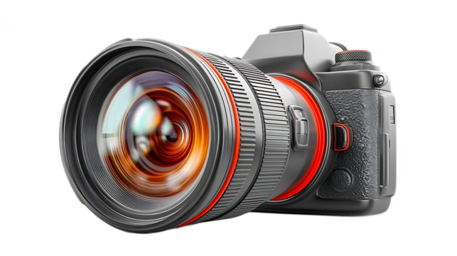 Gray Digital Camera with Orange Accents on Transparent Background - Powered by Adobe