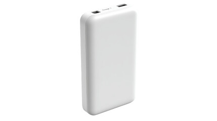 White rectangular portable charger stands isolated on a transparent background.

