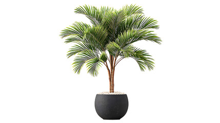 Obraz premium Green Palm Tree In Gray Pot, Isolated On Transparent Background