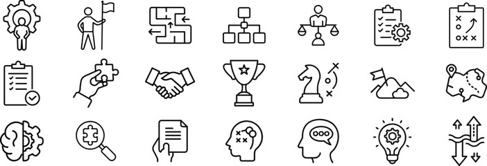 Strategic Business Planning and Leadership Icons for Corporate Growth and Innovation.