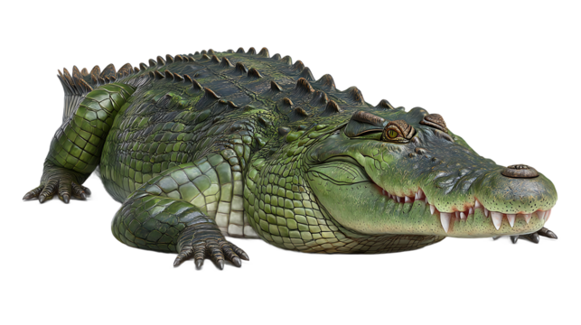 Green Reptile With Sharp Teeth On Transparent Background