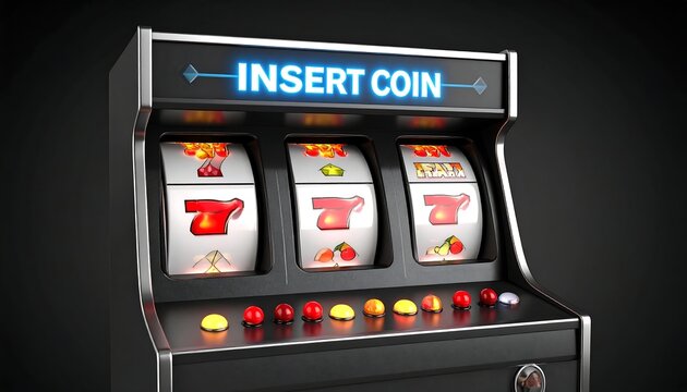 Glowing slot machine reels with 7s and fruit