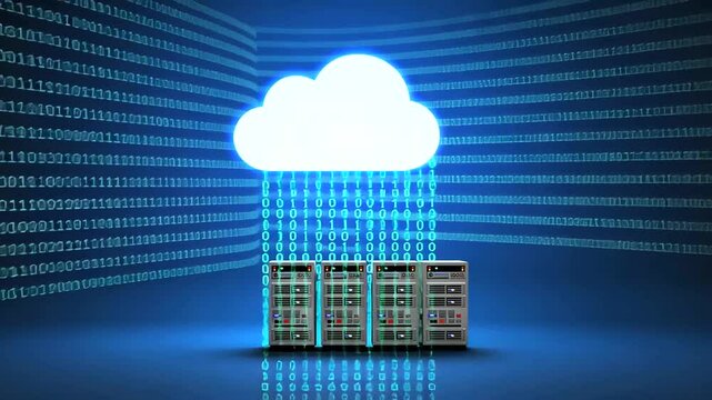 Cloud Computing Concept with Data Servers and Digital Binary
