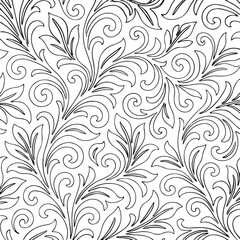 Unique and high quality Elegant Monochrome Seamless Floral Vector Patterns with Leaves and Curls