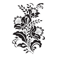 Black and white vector floral design with ornamental leaves swirls and decorative elements