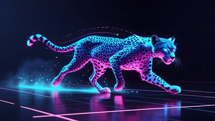 Neon Cheetah in Motion – Futuristic Glowing Sprint Animal Illustration