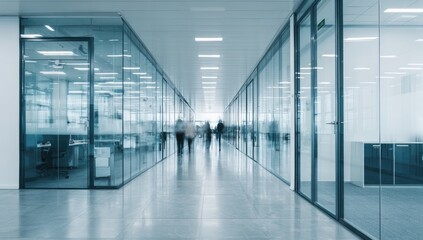 Obraz premium Modern office hallway with glass partitions
