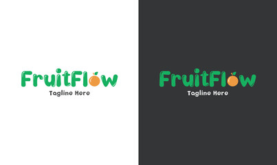 Playful Fruit Flow logo with green text and a fruit-themed letter ‘o’. Perfect for juice brands, organic products, healthy snacks, or fresh food startups.