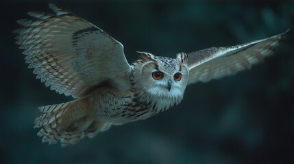 Majestic eagle-owl in flight