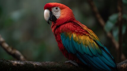Scarlet macaw perched still