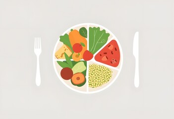 Flat Vector of Balanced Food Plate for Nutritional Health Awarenesss