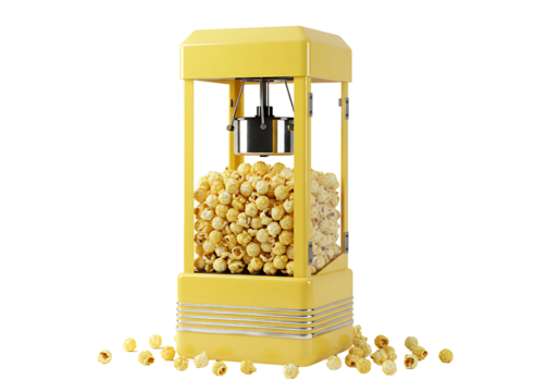 popcorn machine filled with popcorn isolated on transparent background