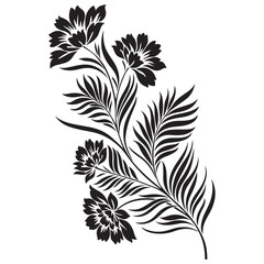Black and white floral vector illustration with decorative flowers and ornamental elements