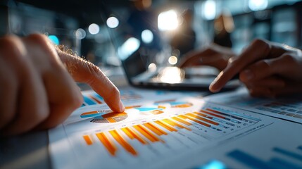 Visual insights analyzing business data trends in a bright office environment infographic