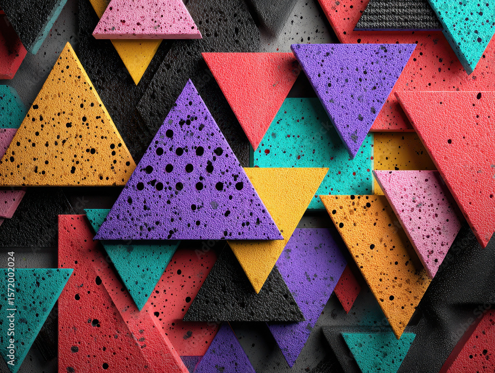 Poster abstract colorful triangle pattern with speckled texture and 3d effect
