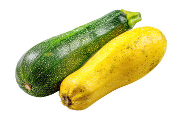 3D Render two zucchini and a yellow squash on a white background