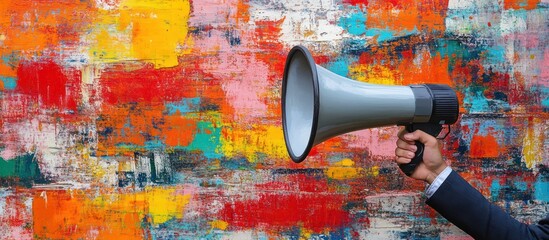 Megaphone Against Colorful Abstract Wall