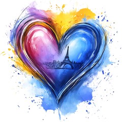 Colorful heart shape with Paris skyline