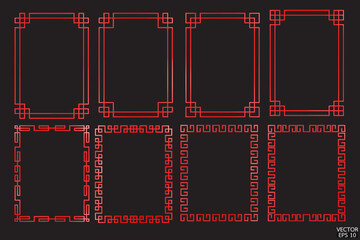 Fototapeta premium Simple red geometric frames are isolated on white background. Luxury red borders for invitations, luxury templates, and decorative patterns. Chinese border design. 3D vector illustration.