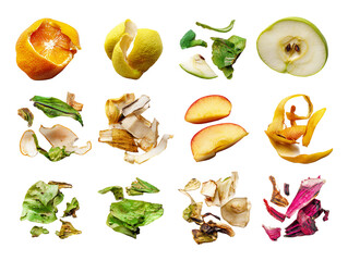 Colorful Fruit and Vegetable Scraps on Transparent Background, PNG