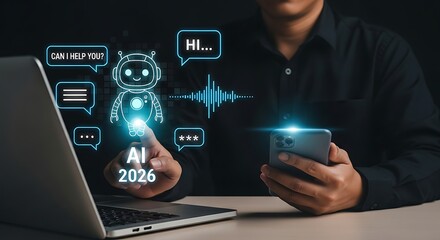 AI Virtual Assistant Chat UI Concept 2026.Advanced Chatbot System for Smart Communication ,AI Assistant with Message Bubbles,2026 AI Technology for  Communication,Advanced Chatbot Interface for Suppor