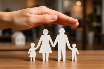 family protection insurance care safety concept life security financial planning support health home parenting responsibility safe future mother father children together love secure hand