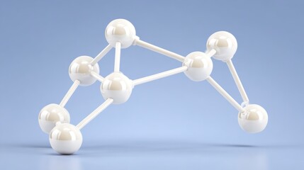 Obraz premium White molecular structure with reflective spheres connected by rods on a soft blue background