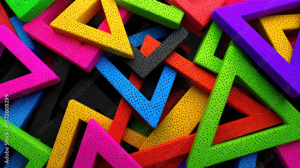 Poster pile of colorful triangle shapes: abstract 3d geometric background