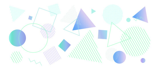 カラフルな幾何学模様の背景イラスト　ジオメトリック　グラデーション　メンフィス