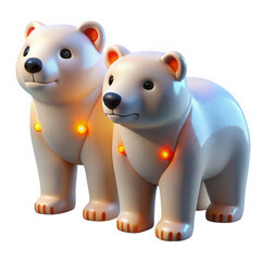 Two white polar bear figurines with orange lights cute