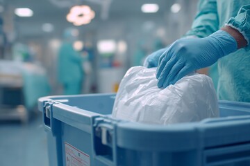 Medical Waste Disposal Action in Hospital Environment Healthcare Setting Close-up View