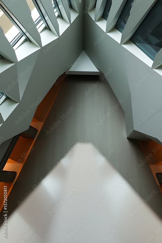 Aufkleber geometric ceiling construction with angular lines and window accents
