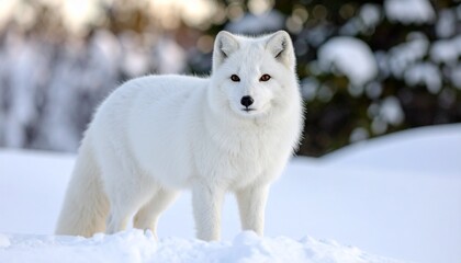 Obraz premium Arctic fox in snowy landscape, close-up, crisp fur detail, soft 