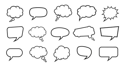 Fototapeta premium Collection of Black and White Cartoon Speech Bubbles and Thought Balloons.