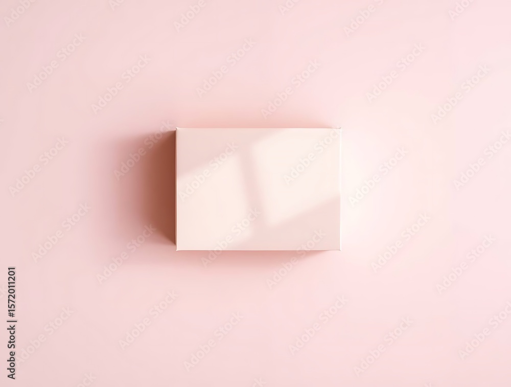 Poster minimalistic pink box on coordinating surface with subtle shadow display