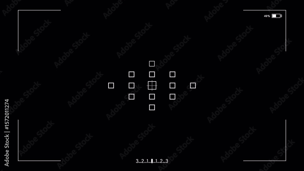 Poster black video frame with focus grid, battery indicator, and countdown numbers
