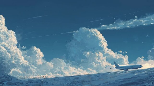Dreamy Skyscape with Airplane: A Whimsical Flight of Fancy and Cloudy Horizons