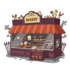 Spooky Haunted Bakery Vector Illustration with High Detail and Clean Style.