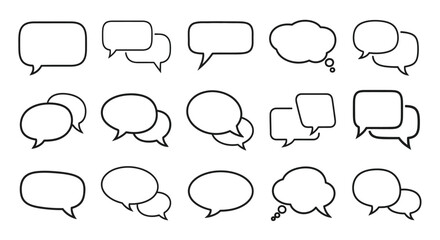 Fototapeta premium Collection of Various Black and White Speech Bubbles for Communication and Messaging.