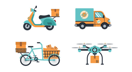 Turquoise and Orange Scooter with Package for Delivery Vector Illustration.