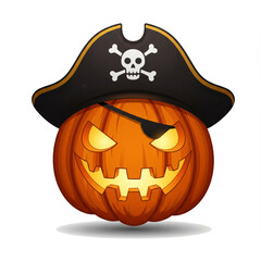 Detailed Flat Vector Jack-o'-Lantern with Pirate Hat Isolated on White Background.