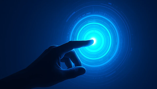 hand touching glowing neural brain made of data nodes and digital mesh representing ai intelligence network in futuristic interface