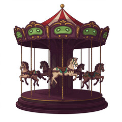 Eerie Haunted Carousel Vector Art: Isolated, Detailed 8K Illustration for Halloween.