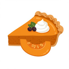 Delicious pumpkin pie vector illustration, isolated on white, high detail, 8k.