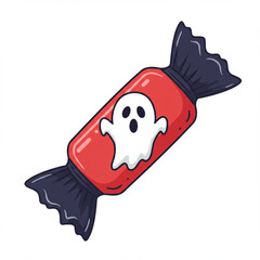 Spooky Ghost Candy Wrapper Vector Illustration for Halloween, isolated on white.
