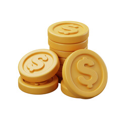 Stack of gold coins with dollar sign, isolated on white background, representing wealth and finance. isolated on a transparent background, png, cutout	
