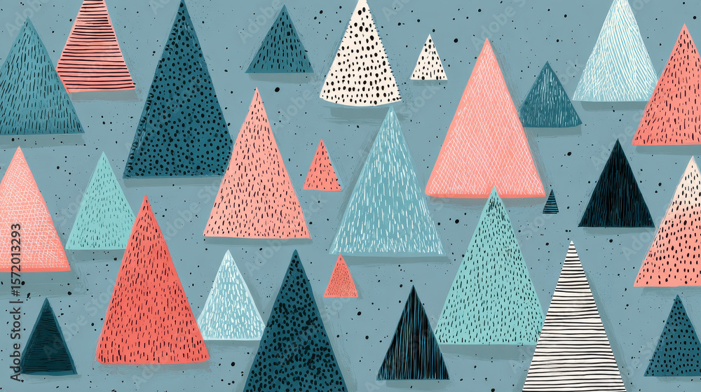 Poster playful triangle landscape pattern with dots and lines