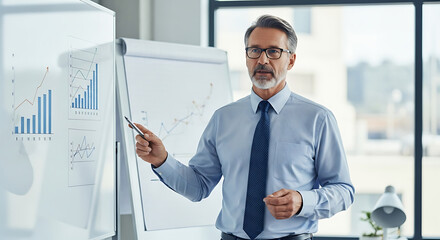 A confident business professional delivering a presentation.